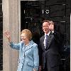 Margaret Thatcher, David Cameron Former British Conservative Prime Minster  Baroness Thatcher being greeted, on the door step of 10 Downing Street in London, by the current UK Prime Minister David Cameron. London.