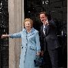 Margaret Thatcher, David Cameron Former British Conservative Prime Minster  Baroness Thatcher being greeted, on the door step of 10 Downing Street in London, by the current UK Prime Minister David Cameron. London.