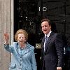 Margaret Thatcher, David Cameron Former British Conservative Prime Minster  Baroness Thatcher being greeted, on the door step of 10 Downing Street in London, by the current UK Prime Minister David Cameron. London.