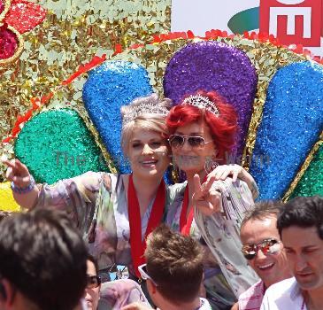 Kelly Osbourne and Sharon Osbourne appearing as the Grand Marshalls on the big float in the parade for Los Angeles's 40th Gay Pride Celebration Los Angeles.