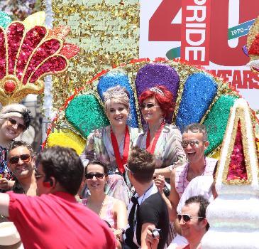 Kelly Osbourne and Sharon Osbourne appearing as the Grand Marshalls on the big float in the parade for Los Angeles's 40th Gay Pride Celebration Los Angeles.