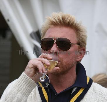 Boris Becker with his wife Lily Kerssenberg and their son Amadeus and his other son Elias at the Laureus Polo Cup Event at Ham Polo Club. London.