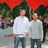 New York Mets pitcher Mike Pelfrey and New York Yankees shortstop Derek Jeter open 'The Delta Dugout' at Madison Square Park New York City.