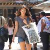 Jamie-Lynn Sigler, wearing cutoff denim shorts, shopping at Barnes & Noble at the Grove Los Angeles.