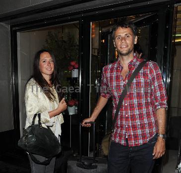 Richard Bacon and his wife Rebecca McFarlane 
arriving at the Ivy Club 
London, England.