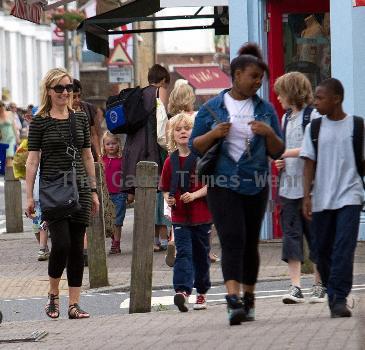 Fiona Phillips on her way to collect her boys from school. London.