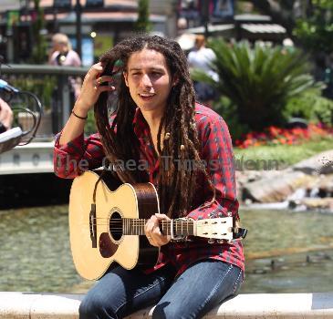 Jason Castro The former American Idol contestant performs an impromptu gig at the water fountain at The Grove, where he played two songs before continuing on his way Los Angeles.