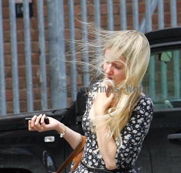 Sammy Winward appears a little wind-swept as she arrives at the ITV Studios Leeds.