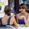 A pregnant Rachel Stevens has lunch with a friend at Lemonia London.