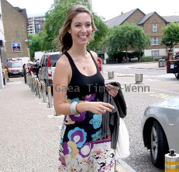 Emma Crosby outside the ITV studios wearing a summer dress London.