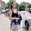 Emma Crosby outside the ITV studios wearing a summer dress London.