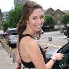 Emma Crosby outside the ITV studios wearing a summer dress London.