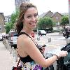 Emma Crosby outside the ITV studios wearing a summer dress London.