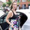 Emma Crosby outside the ITV studios wearing a summer dress London.