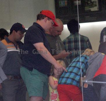 Andy Richter takes his children to watch a movie in The Grove Los Angeles.