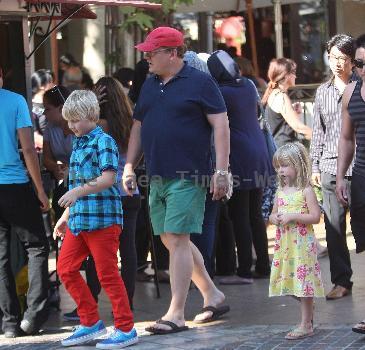 Andy Richter takes his children to watch a movie in The Grove Los Angeles.