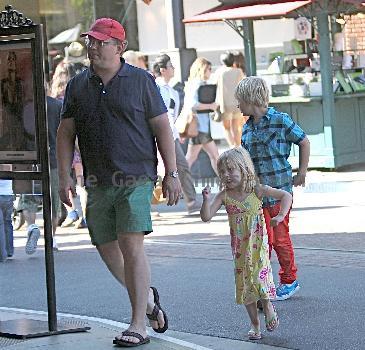 Andy Richter takes his children to watch a movie in The Grove Los Angeles.