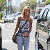 Lady Victoria Hervey outside Pickford Lofts sober living facility after visiting Lindsey Lohan Los Angeles.