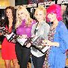 Gemma Merna, Jennifer Metcalfe, Jorgie Porter, Gemma Merna and Hollie Jay Bowes who play the characters Mercedes McQueen, Theresa McQueen, Carmel Valentine and Michaela McQueen in 'Hollyoaks' meet fans and sign the new book 'Hollyoaks Girl Talk'  at HMV. Liverpool.