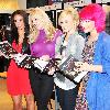 Gemma Merna, Jennifer Metcalfe, Jorgie Porter, Gemma Merna and Hollie Jay Bowes who play the characters Mercedes McQueen, Theresa McQueen, Carmel Valentine and Michaela McQueen in 'Hollyoaks' meet fans and sign the new book 'Hollyoaks Girl Talk'  at HMV. Liverpool.