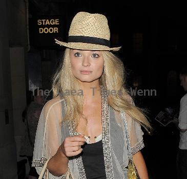 Former Hollyoaks star Emma Rigby leaves the Trafalgar Studios, having performed in the musical 'Wolfboy', in which she plays the part of a nurse. London.