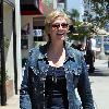 Jane Lynch leaves Kings Road Cafe in very loose track pants Los Angeles.