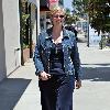 Jane Lynch leaves Kings Road Cafe in very loose track pants Los Angeles.