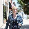 Jane Lynch leaves Kings Road Cafe in very loose track pants Los Angeles.