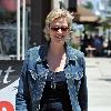 Jane Lynch leaves Kings Road Cafe in very loose track pants Los Angeles.