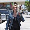 Jane Lynch leaves Kings Road Cafe in very loose track pants Los Angeles.