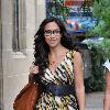 Myleene Klass was spotted outside the GMTV studios in London. The television personality looked very glamorous in a fashionable tiger print dress London.