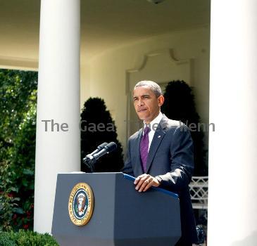 President Barack Obama delivers a statement to the press on the Senate campaign finance reform votein The Rose Garden at The White HouseWashington DC.