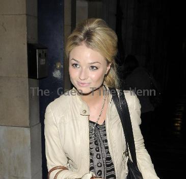 Former Hollyoaks star Emma Rigby leaves the Trafalgar Studios, having performed in the musical 'Wolfboy', in which she plays the part of a nurse. London.