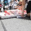 PETA Members show Manhattan that 'we're all made of flesh' at their latest demonstration 'Naked and Wrapped in Cellophane' held at the Times Square intersection, 45th and Broadway New York City.