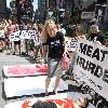 PETA Members show Manhattan that 'we're all made of flesh' at their latest demonstration 'Naked and Wrapped in Cellophane' held at the Times Square intersection, 45th and Broadway New York City.