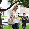 Alex Gerrardis seen running errands with her two daughters in Woolton. Liverpool.