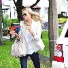 Alex Gerrardis seen running errands with her two daughters in Woolton. Liverpool.