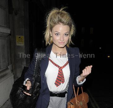 Former Hollyoaks star Emma Rigby leaves the Trafalgar Studios, having performed in the musical 'Wolfboy', in which she plays the part of a nurse. London.