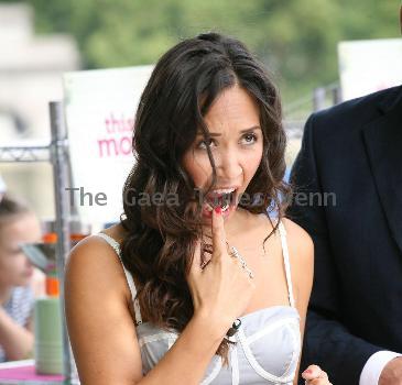 Myleene Class filming outside the ITV studios on the Southbank
London, England.
