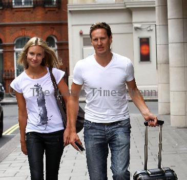 Brendan Cole with his wife Zoe Hobbs
arriving at the May Fair hotel. London, England.