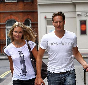 Brendan Cole with his wife Zoe Hobbs
arriving at the May Fair hotel. London, England.