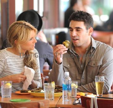 Ali Fedotowsky and Roberto Martinezare seen having lunch together at the Newsroom cafe. Los Angeles.