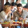 Ali Fedotowsky and Roberto Martinezare seen having lunch together at the Newsroom cafe. Los Angeles.