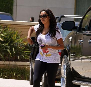 LaLa Vazquez
 wears a Mickey Mouse t-shirt while shopping at Saks Fifth Avenue in Beverly Hills
Los Angeles, California.