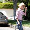 January Jones 'Mad Men' star taking her dog for a morning walk Los Angeles.