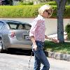 January Jones 'Mad Men' star taking her dog for a morning walk Los Angeles.