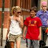 Kelly Ripa and Michael Consuelos Kelly Ripa walking in SoHo with her son New York City.