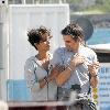 Halle Berry and co-star Olivier Martinezin Cape Town on the set of the movie 'Dark Tide'Cape Town.