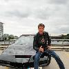 David Hasselhoff posing with K.I.T.T. outside MTV and VIVA TV studios. Berlin.