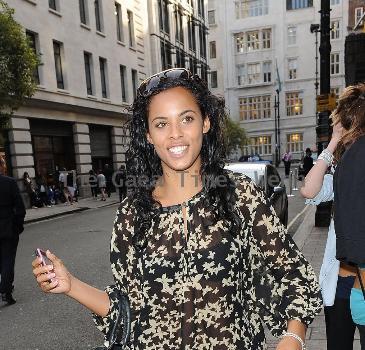 Rochelle Wiseman of The Saturdays outside the May Fair hotel London.